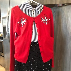 Sourpuss Red Cardigan with embroidered swallows